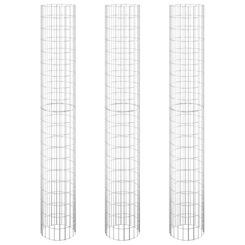 vidaXL gabioni, puķu kastes, 3 gab., apaļi, cinkots tērauds, DIA30x200cm