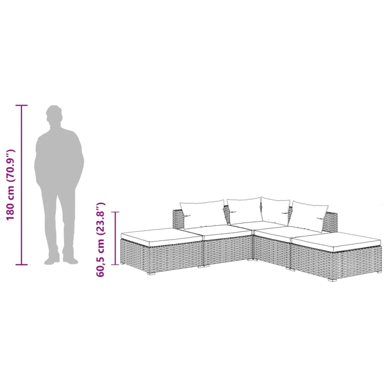 vidaXL 5-daļīgs dārza mēbeļu komplekts, matrači, PE rotangpalma, brūns