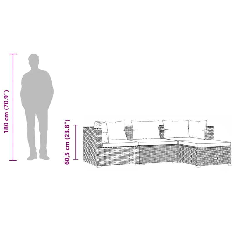 vidaXL 4-daļīgs dārza atpūtas mēbeļu komplekts, melna PE rotangpalma
