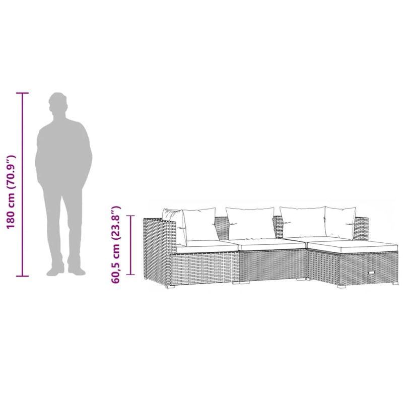 vidaXL 4-daļīgs dārza mēbeļu komplekts, matrači, PE rotangpalma