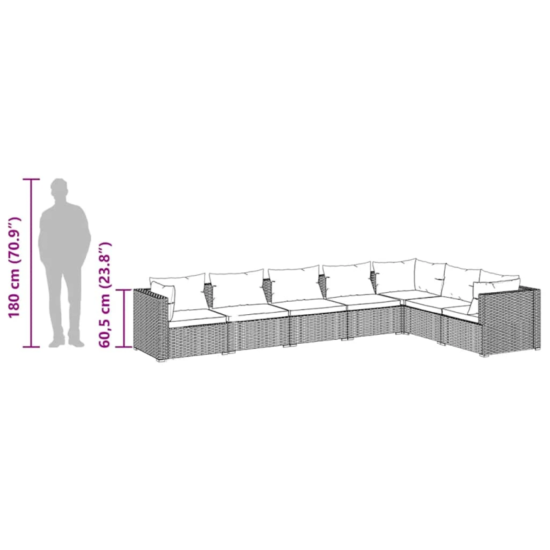vidaXL 7-daļīgs dārza atpūtas mēbeļu komplekts, brūna PE rotangpalma