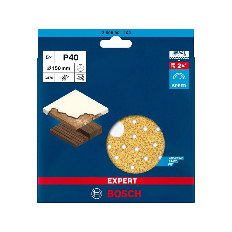 C470 smilšpapīrs 150 mm K40, 5 gab.