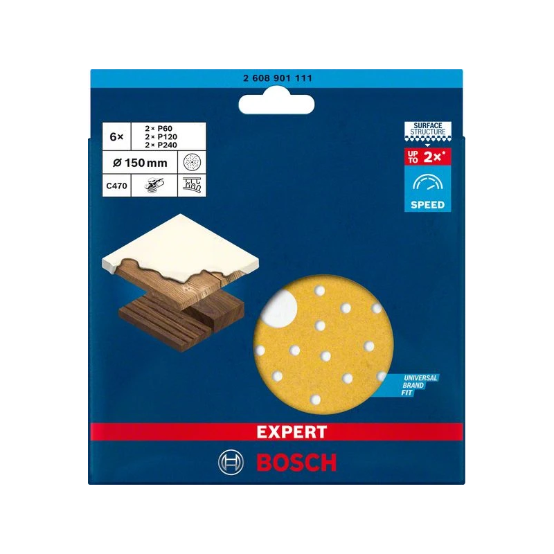 C470 smilšpapīrs 150 mm K60-120-240, 6 gab.