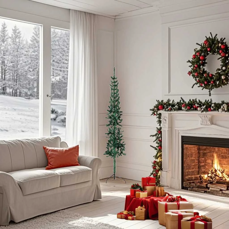 vidaXL mākslīgā Ziemassvētku egle ar statīvu, pusapaļa, zaļa, 150 cm