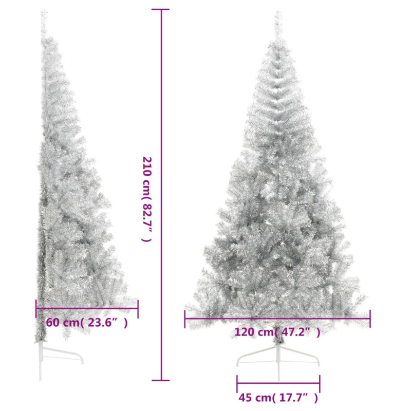 vidaXL mākslīgā Ziemassvētku egle ar statīvu, 210 cm, sudrabaina, PET