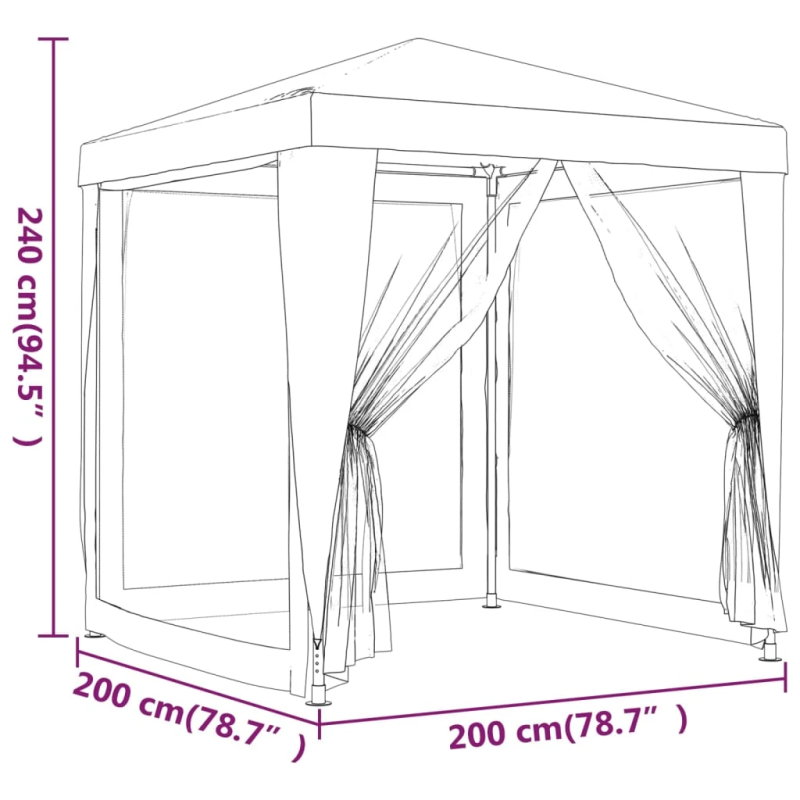 vidaXL svinību telts, ar 4 sieta sienām, 2x2 m, sarkana, HDPE