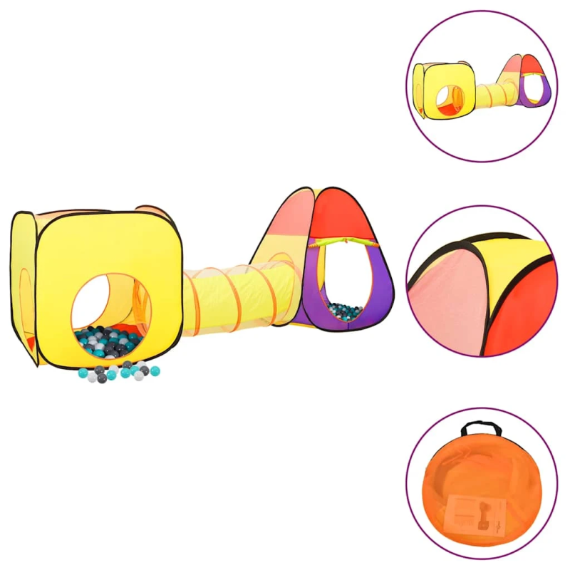 vidaXL rotaļu telts ar 250 bumbiņām, krāsaina, 255x80x100 cm