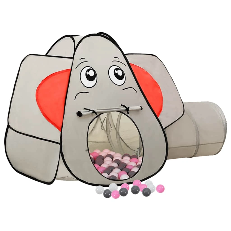 vidaXL rotaļu telts ar 250 bumbām, ziloņa forma, 174x86x101 cm, pelēka