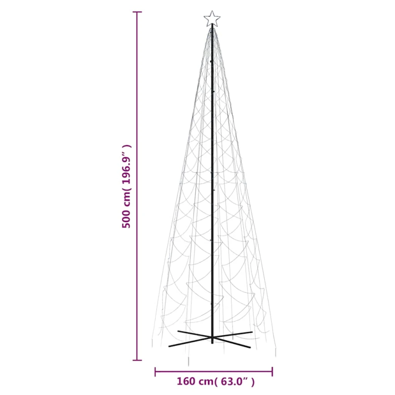vidaXL Kalėdų eglutė, 160x500cm, kūgio formos, 1400 mėlynų LED