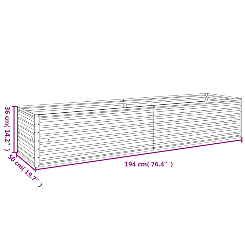 vidaXL dārza puķu dobe, 194x50x36 cm, kortēna tērauds
