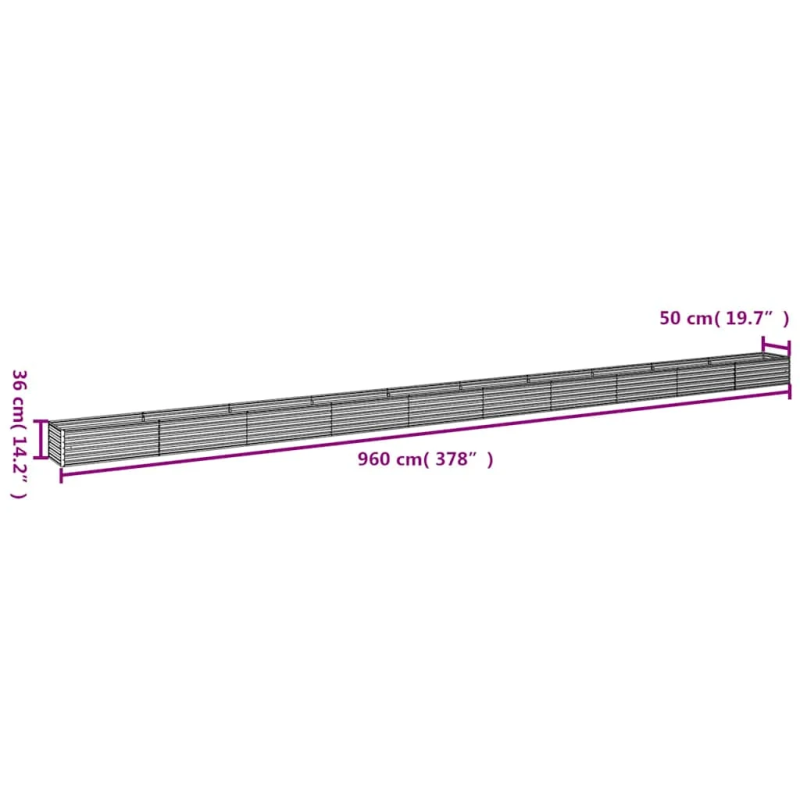 vidaXL augstā dārza puķu kaste, 960x50x36 cm, tērauds ar rūsas efektu
