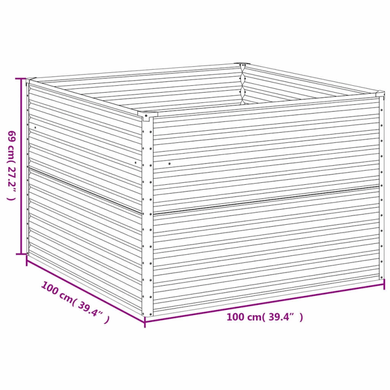 vidaXL augstā dārza puķu kaste, 100x100x69 cm, tērauds, rūsas efekts