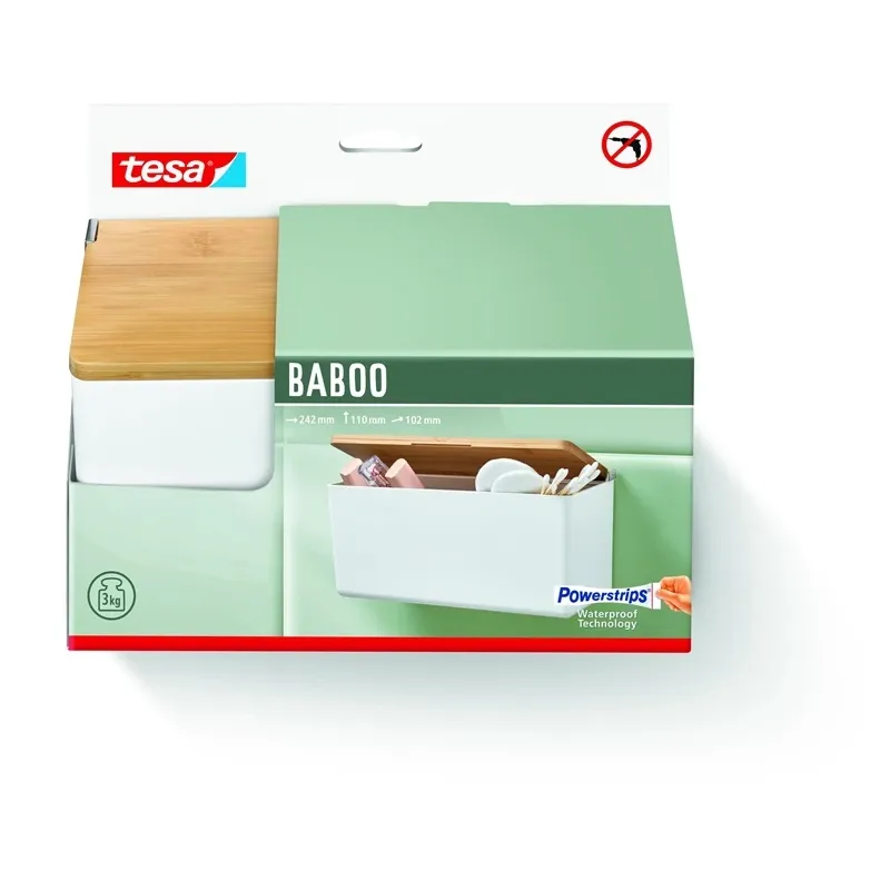 Kaste Tesa BABOO 40522-00000-0, balta, 10.2 cm x 11 cm x 24.2 cm