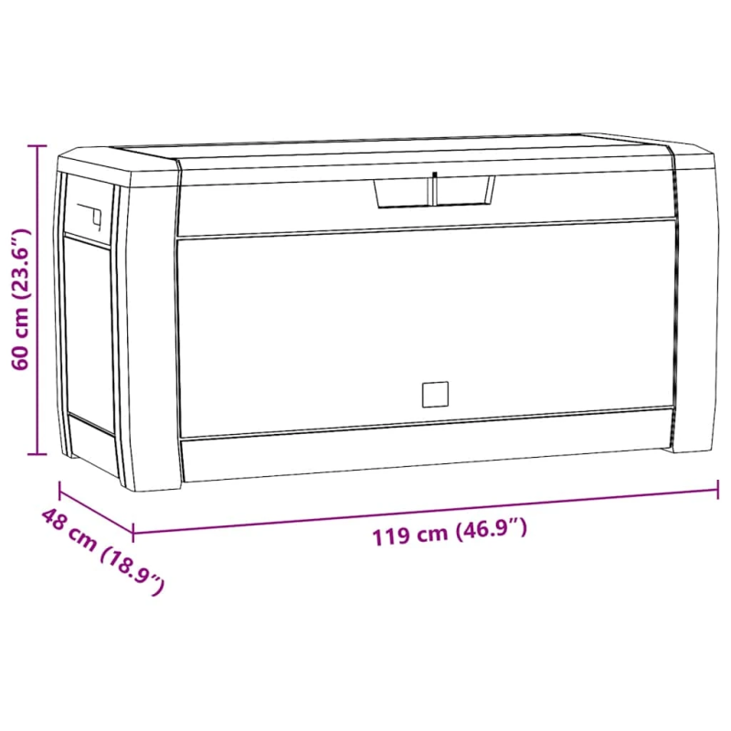 vidaXL dārza uzglabāšanas kaste, pelēka, 119x48x60 cm, polipropilēns