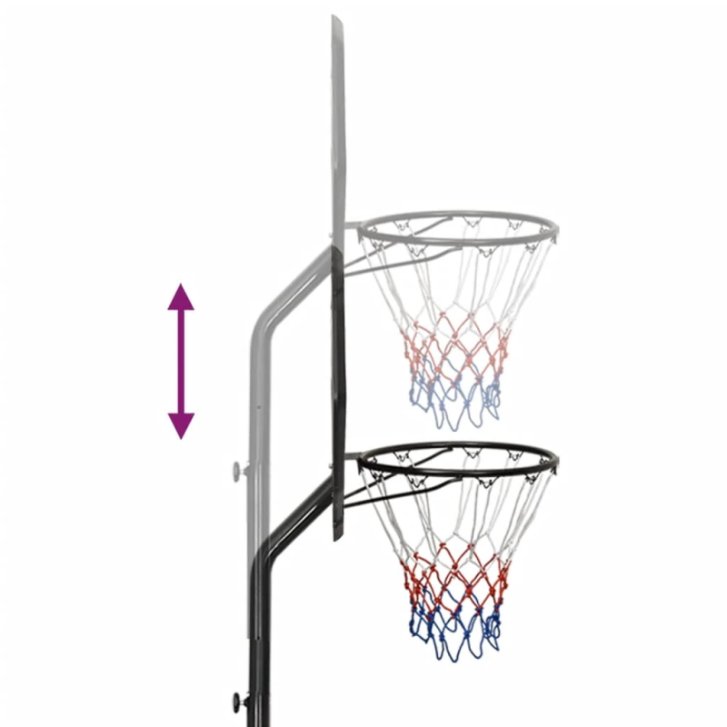 vidaXL basketbola vairogs, melns, 282-352 cm, polietilēns