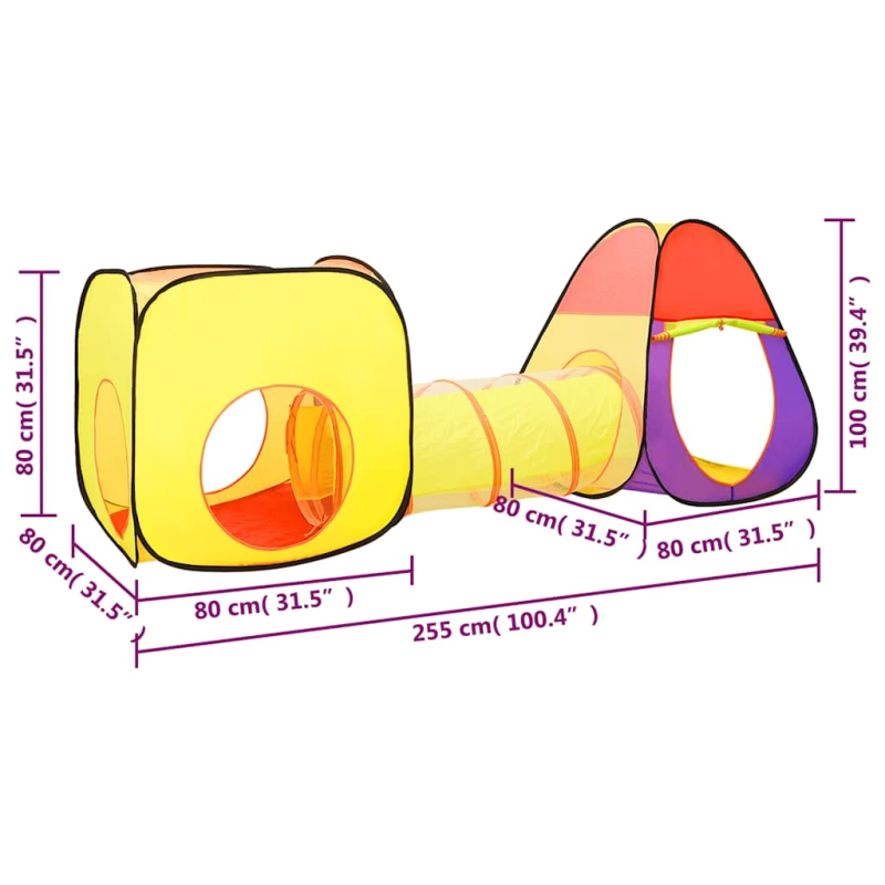 vidaXL rotaļu telts, krāsaina, 255x80x100 cm