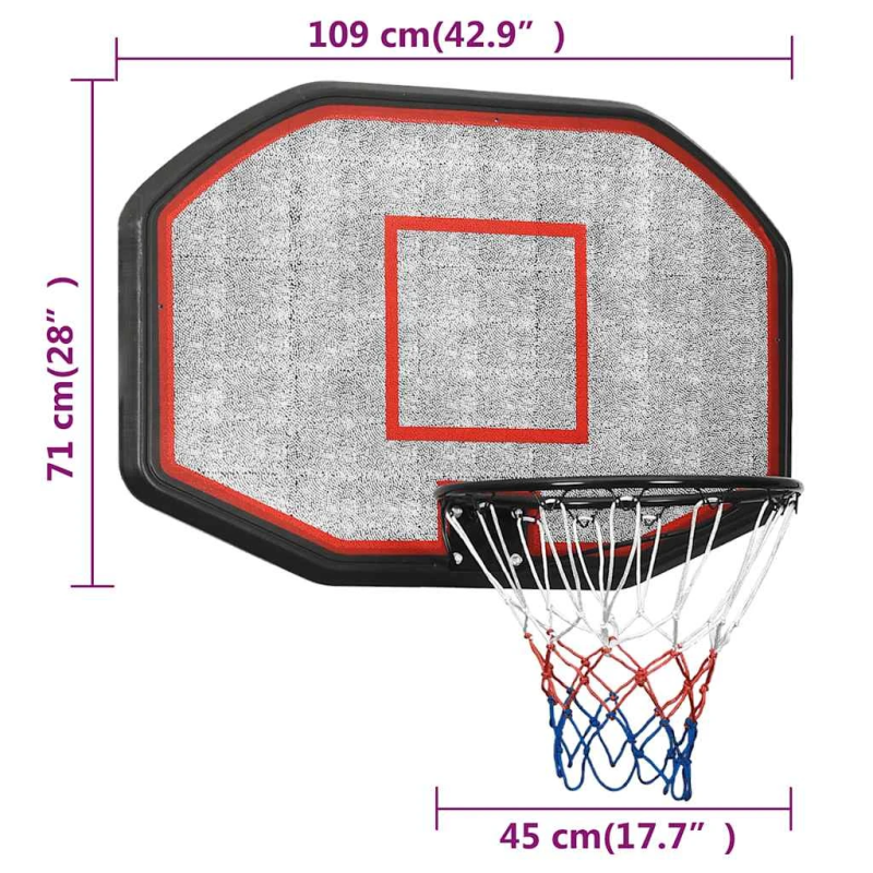 vidaXL basketbola vairogs, melns, 109x71x3 cm, polietilēns