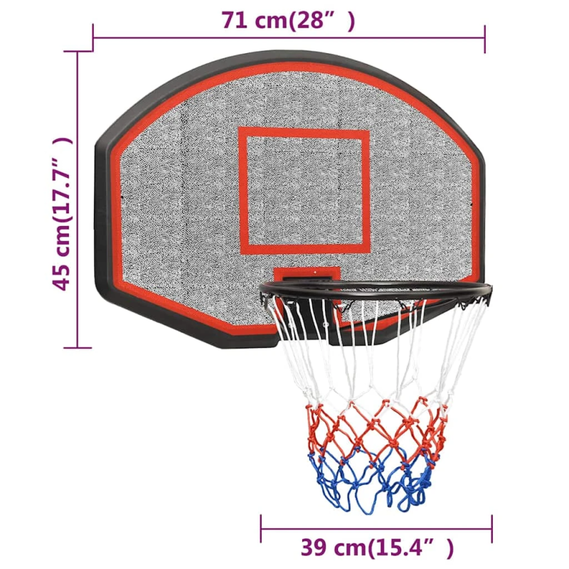 vidaXL basketbola vairogs, melns, 71x45x2 cm, polietilēns