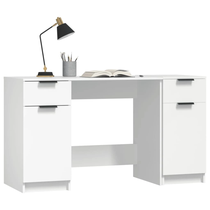 vidaXL rakstāmgalds ar skapīti, balts, inženierijas koks