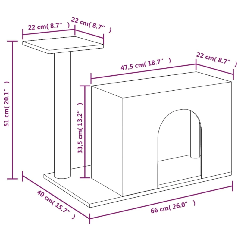 vidaXL kaķu māja ar sizala stabu nagu asināšanai, 51 cm, gaiši pelēka