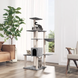 vidaXL kaķu māja ar sizala stabiem nagu asināšanai, 142 cm, pelēka