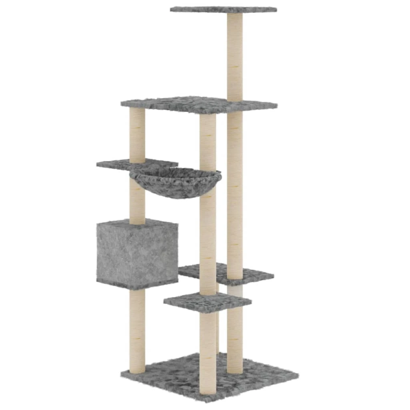 vidaXL kaķu māja ar sizala stabiem nagu asināšanai, 142 cm, pelēka