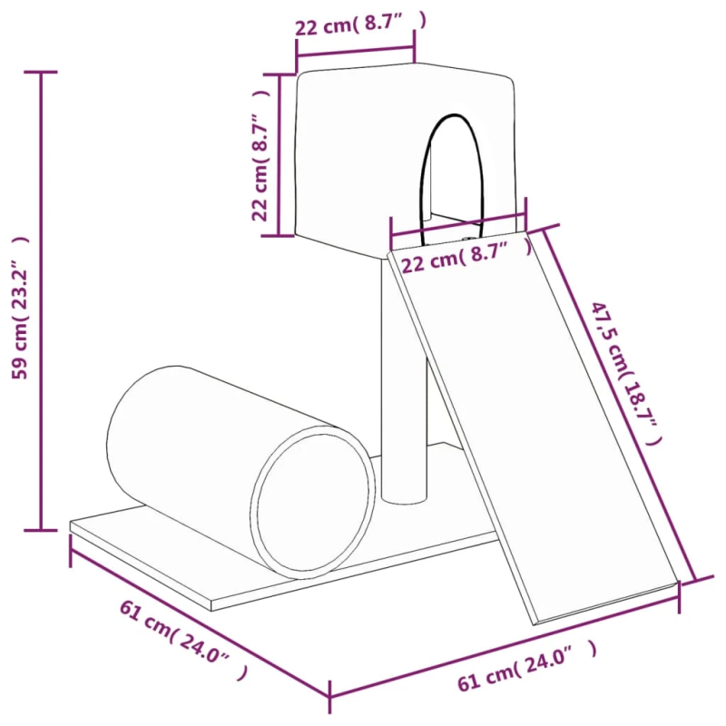 vidaXL kaķu māja ar sizala stabu nagu asināšanai, 59 cm, krēmkrāsas
