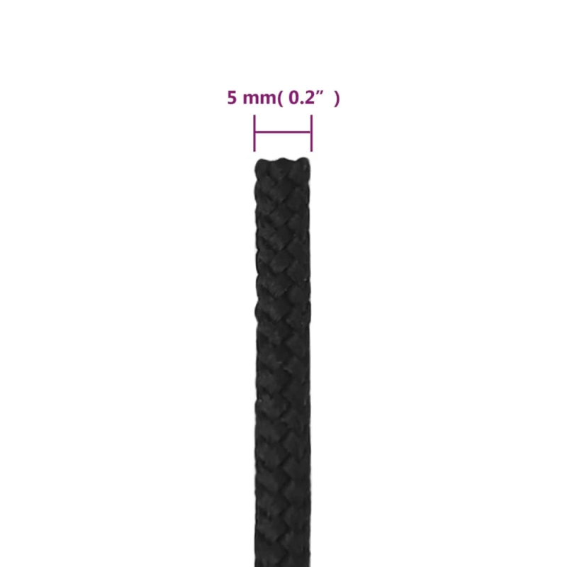 vidaXL laivu virve, melna, 5 mm, 25 m, polipropilēns