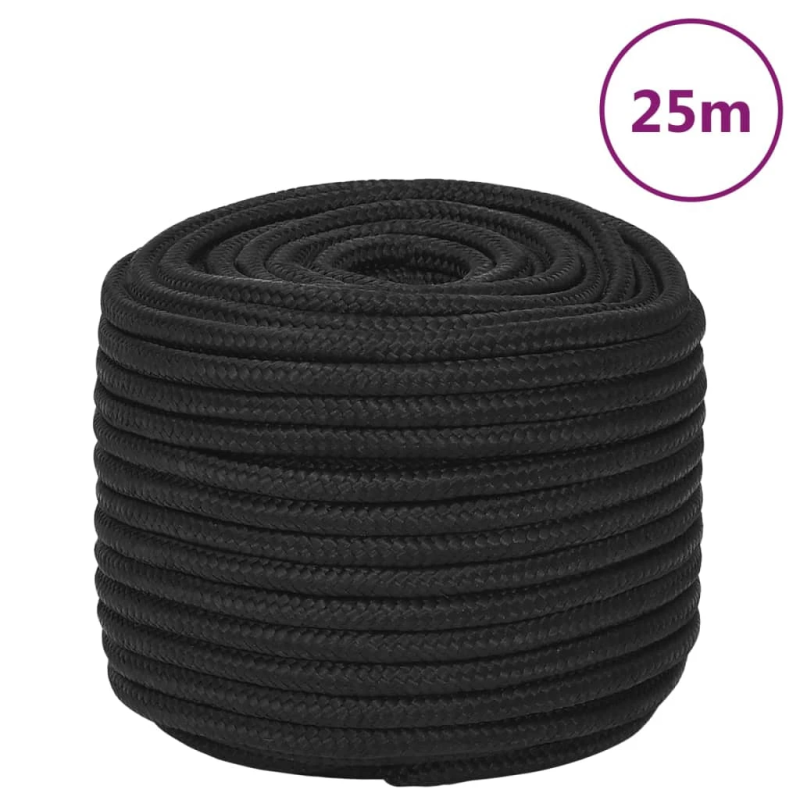 vidaXL laivu virve, melna, 12 mm, 25 m, polipropilēns