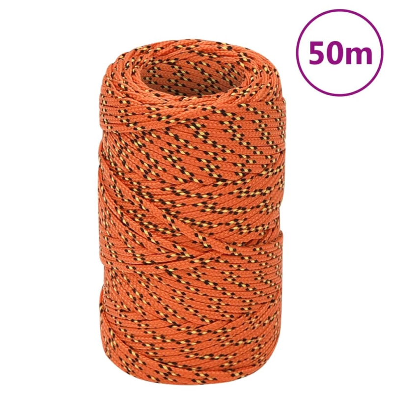 vidaXL laivu virve, oranža, 2 mm, 50 m, polipropilēns