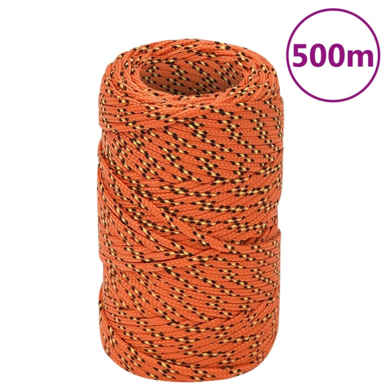 vidaXL laivu virve, oranža, 2 mm, 500 m, polipropilēns