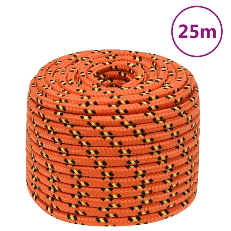 vidaXL laivu virve, oranža, 12 mm, 25 m, polipropilēns