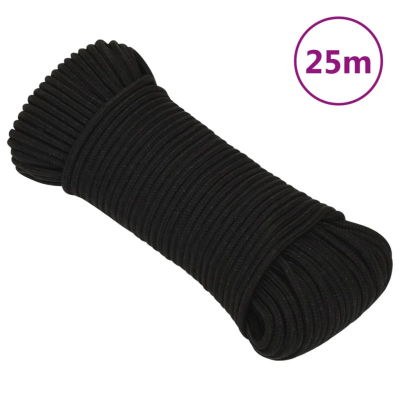 vidaXL darba virve, melna, 3 mm, 25 m, poliesters