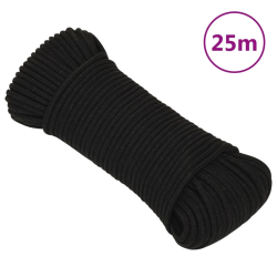 vidaXL darba virve, melna, 5 mm, 25 m, poliesters