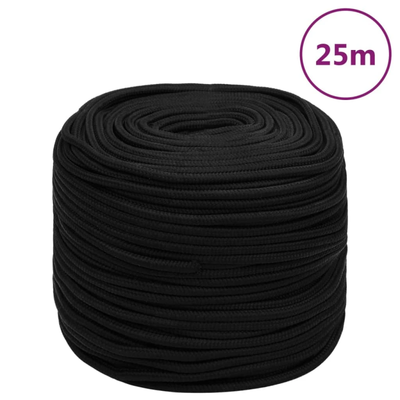 vidaXL darba virve, melna, 10 mm, 25 m, poliesters