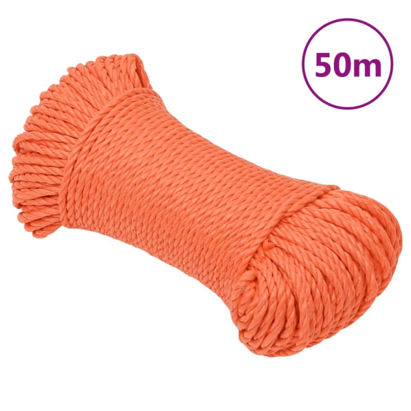 vidaXL darba virve, oranža, 6 mm, 50 m, polipropilēns