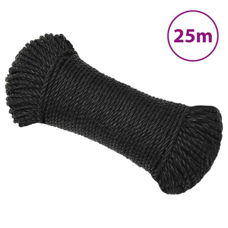 vidaXL darba virve, melna, 3 mm, 25 m, polipropilēns