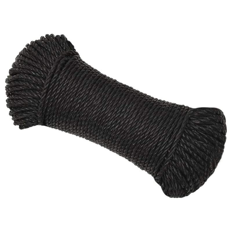 vidaXL darba virve, melna, 6 mm, 50 m, polipropilēns