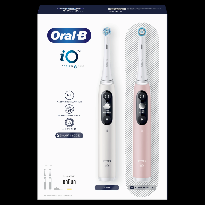 iOM6d.2I6.1 Oral-B iO6 Duo Pack Elektriskā Zobu Birste White + Pink Sand Extra Handle