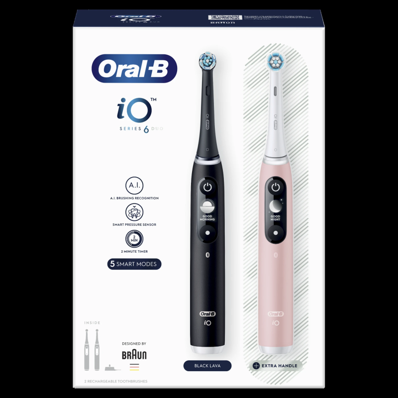 iOM6d.2J6 Oral-B iO6 Duo Pack Elektriskā Zobu Birste Black + Pink Sand Extra Handle