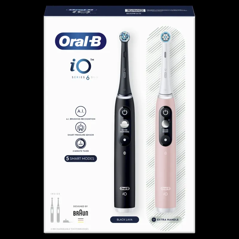 iOM6d.2J6 Oral-B iO6 Duo Pack Elektriskā Zobu Birste Black + Pink Sand Extra Handle