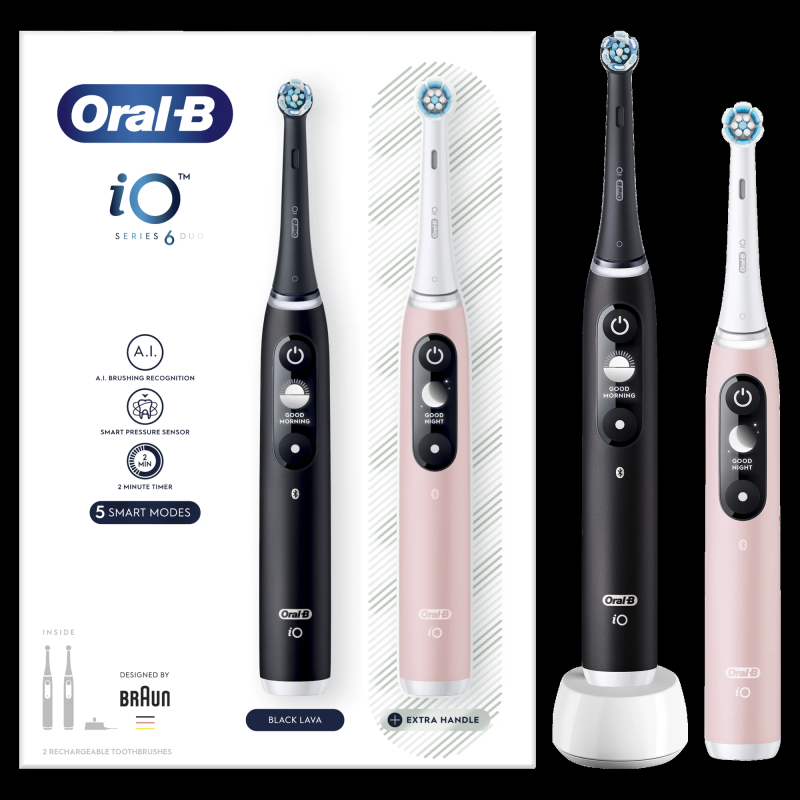 iOM6d.2J6 Oral-B iO6 Duo Pack Elektriskā Zobu Birste Black + Pink Sand Extra Handle