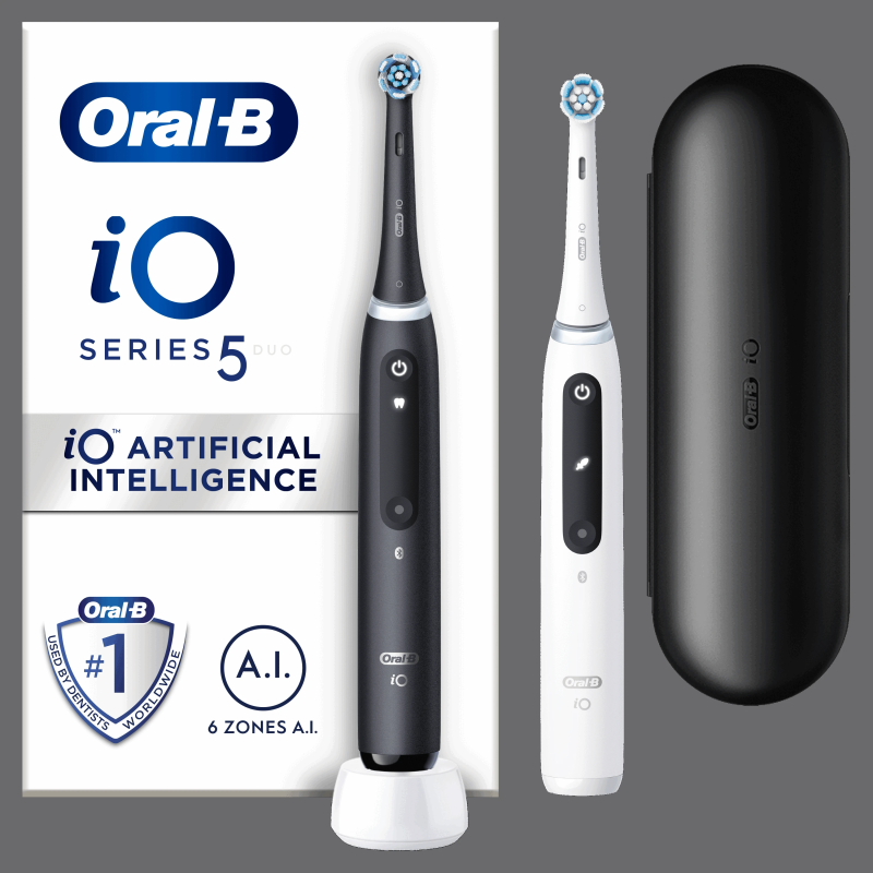 iOG5d.2J6.2K Oral-B iO5 Elektriskā Zobu Birste Duo Pack Matt Black+Quite White