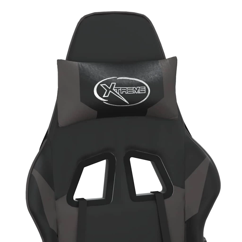 vidaXL masāžas datorkrēsls ar kāju balstu, melna, pelēka mākslīgā āda