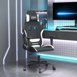 vidaXL masāžas datorspēļu krēsls, melns un balts audums