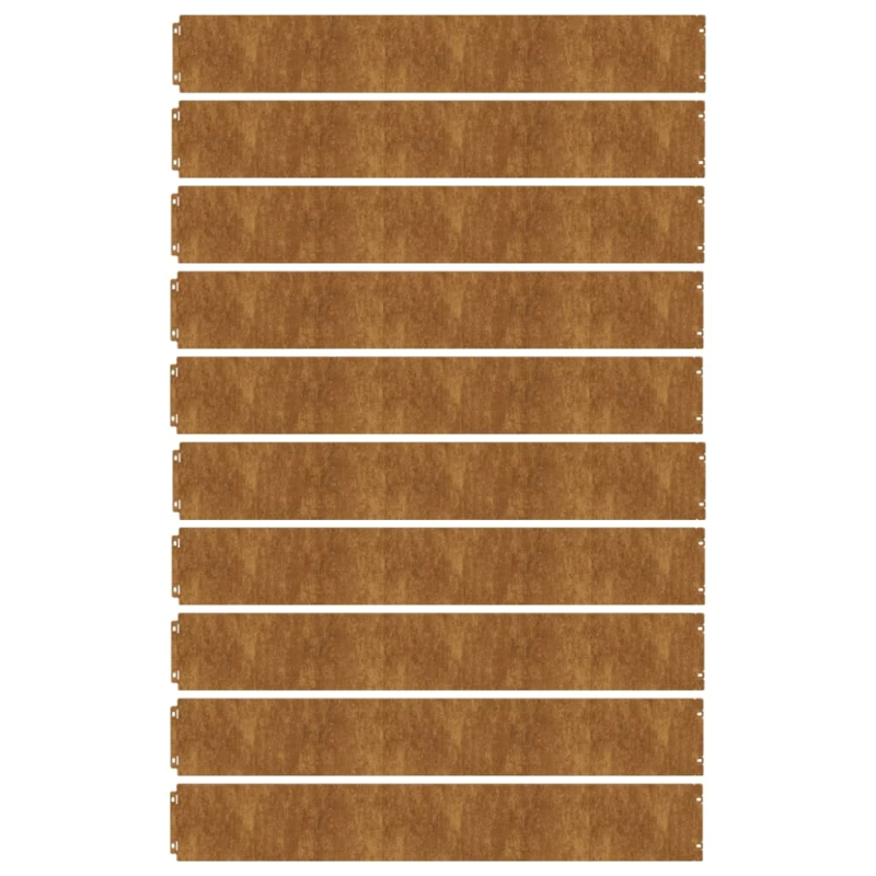 vidaXL zālāju apmales, 10 gab., 15x103 cm, elastīgs kortena tērauds