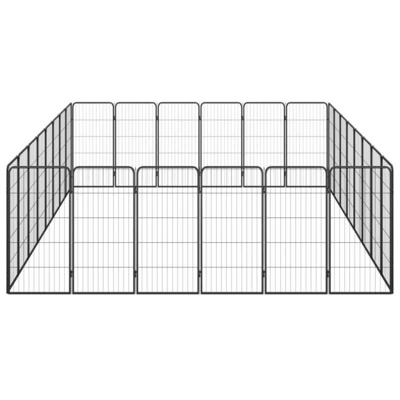 vidaXL suņu sētiņa, 28 paneļi, melna, 50x100 cm, pulverkrāsots tērauds