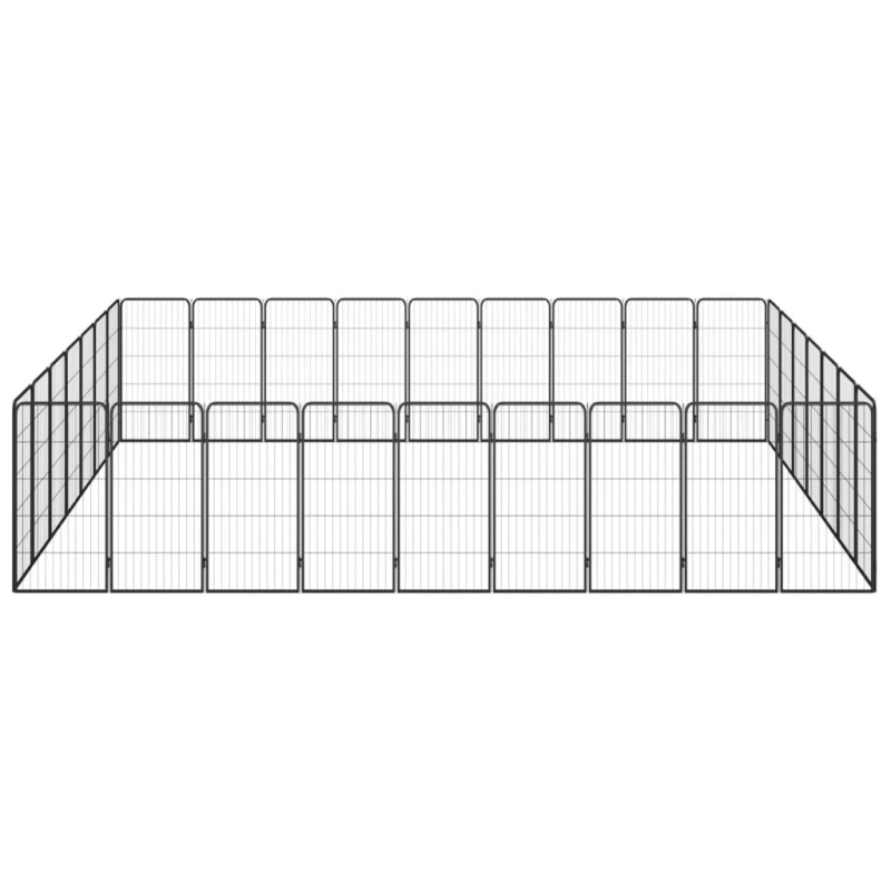 vidaXL suņu sētiņa, 32 paneļi, melna, 50x100 cm, pulverkrāsots tērauds