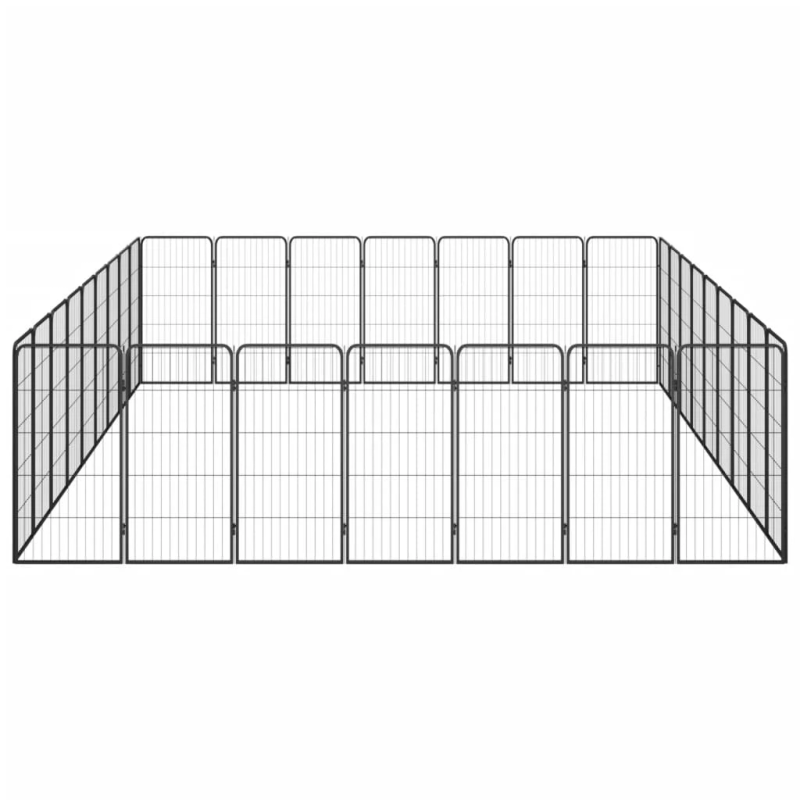 vidaXL suņu sētiņa, 32 paneļi, melna, 50x100 cm, pulverkrāsots tērauds