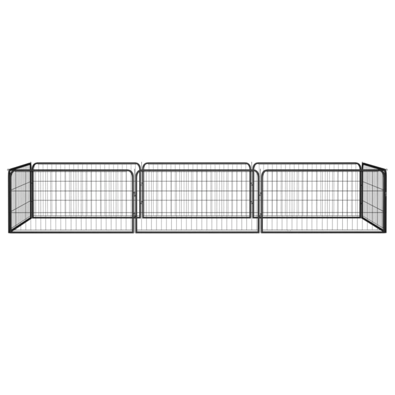 vidaXL suņu sētiņa, 8 paneļi, melna, 100x50 cm, pulverkrāsots tērauds